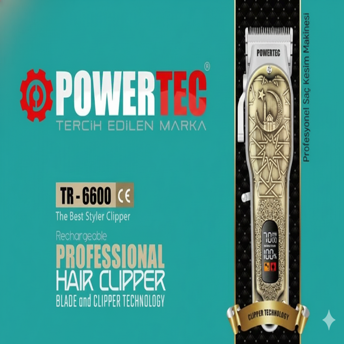 Powertec TR-6600 Profesyonel Şarjlı Saç Sakal Tıraş Makinesi 