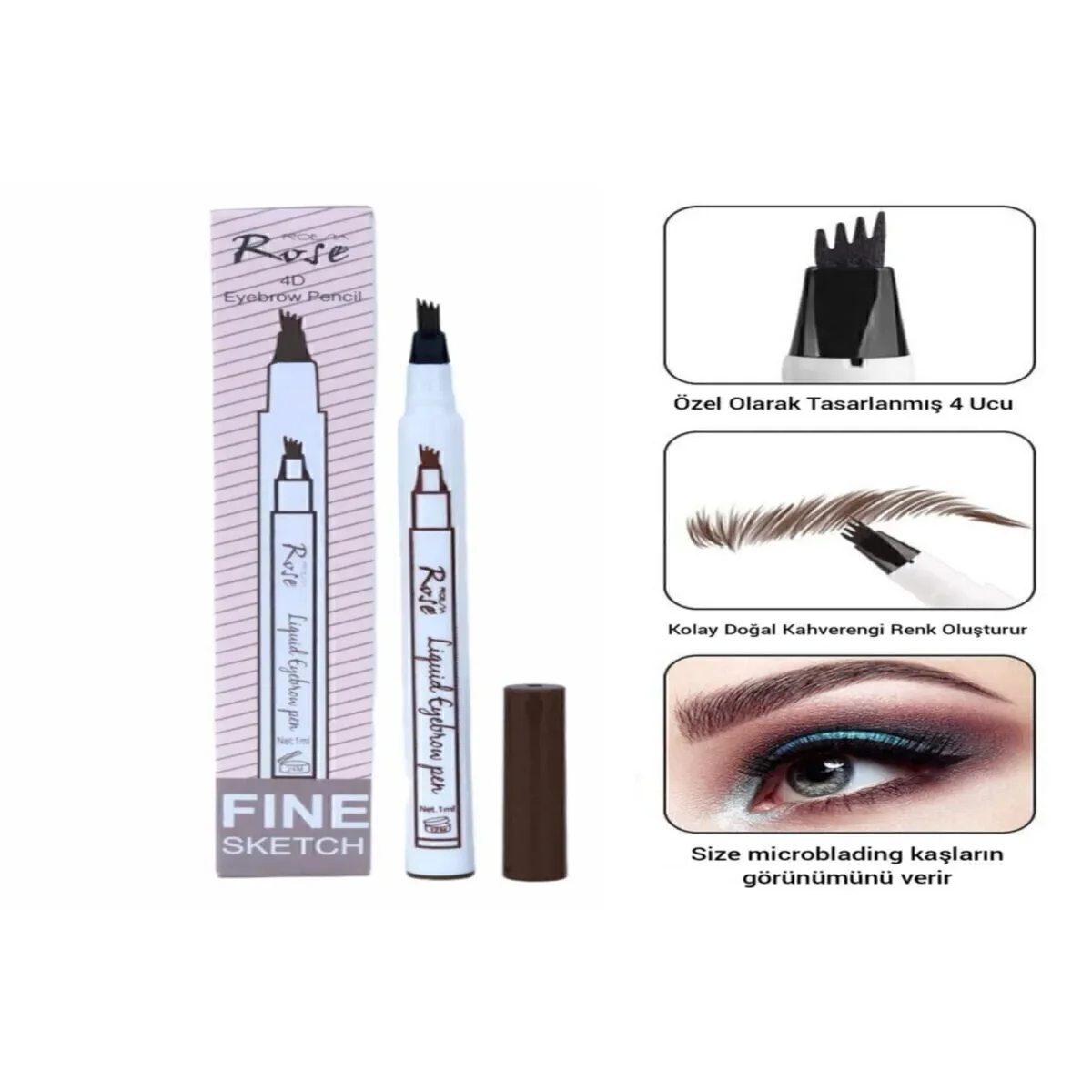 Rose Microblading Etkili Kalıcı Kaş Kalemi Ucu Tırtıklı Kahverengi 